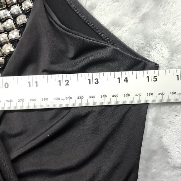 Vintage Y2K Wet Seal Top Womens M Black Studded V-Neck Drape Front Tank Biker - Picture 8 of 10